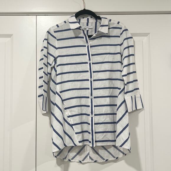 Foxcroft Women's Button Down Cotton Shirt White and Blue Stripes Size 8 - Picture 1 of 10